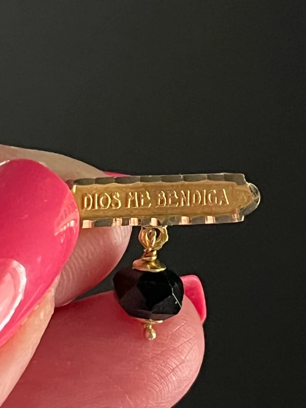 14K Gold Vintage Cuban Baby Dios Me Bendiga Azabache Mal de Ojo Broche Pin
